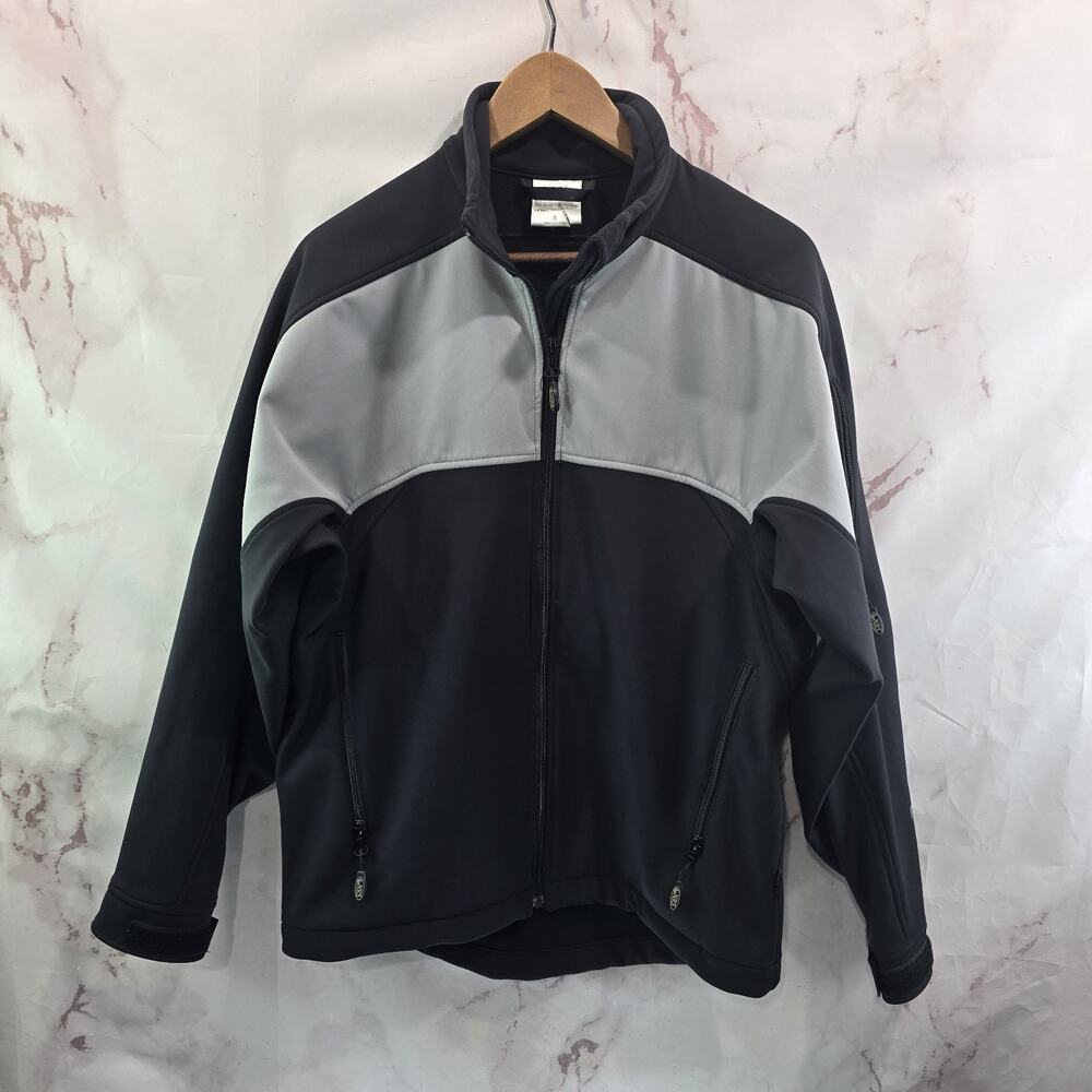 NRS Jacket Mens Small Black Gray Softshell Windbreaker Zip Fleece North Shore
